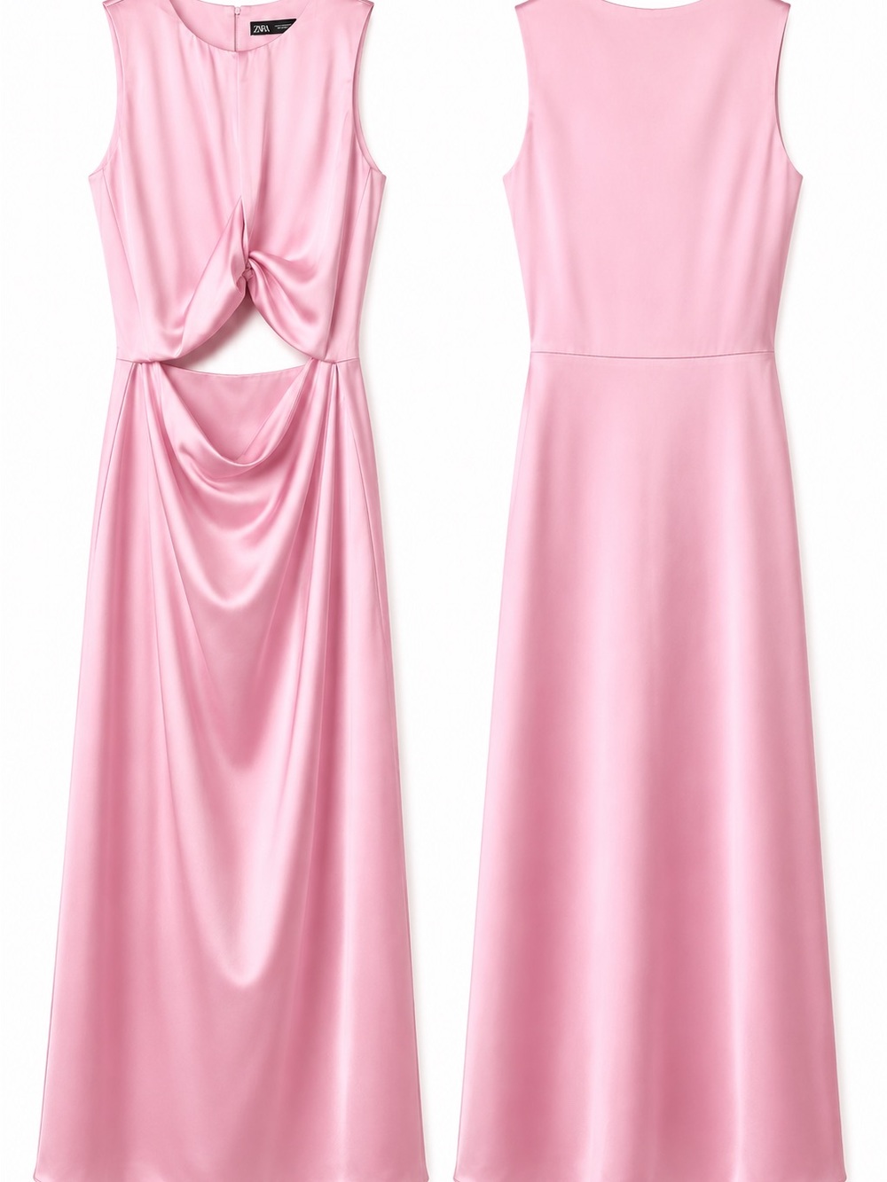 Zara Blush Pink Satin Twist-Detail Maxi Dress